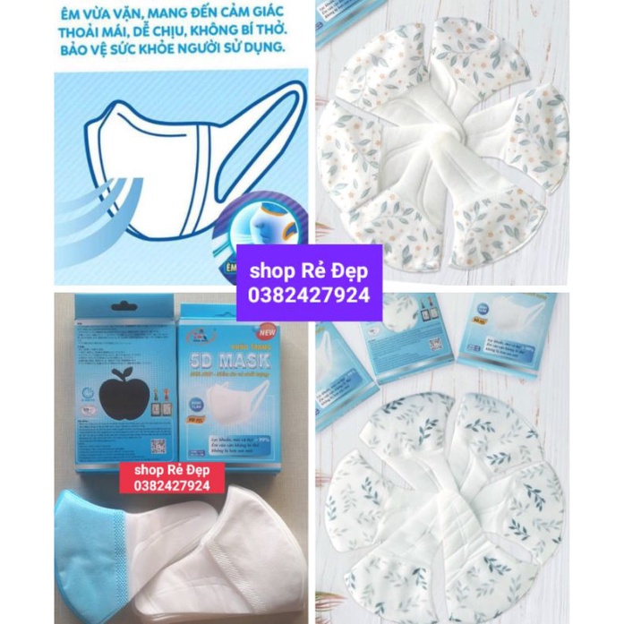 1 hộp 10 cái khẩu trang y tế 3D 5D quai vải màu trơn và hình hoa lá. Hãng Nam Anh famapro