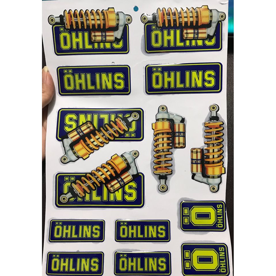 DDXM-V10-25 TEM NỔI PHUỘC OHLINS, DECAL TRANG TRÍ XE, TEM DÁN XE MÁY, STICK NỔI