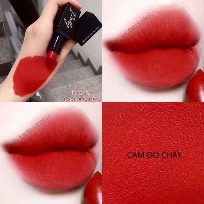 Hót! [Cam Đỏ Cháy ] Son Sáp Phủ Phấn Dolly Không Chì Màu Cam Đỏ Cháy( được chọn màu)