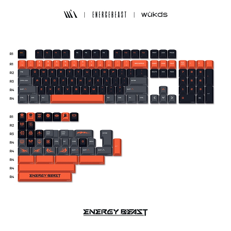 WUKDS ENERGE BEAST Keycaps 143 Phím PBT Thuốc nhuộm thăng hoa Keycaps Cherry Profile Keycaps dành cho Bàn phím cơ Cherry Gateron MX Switch