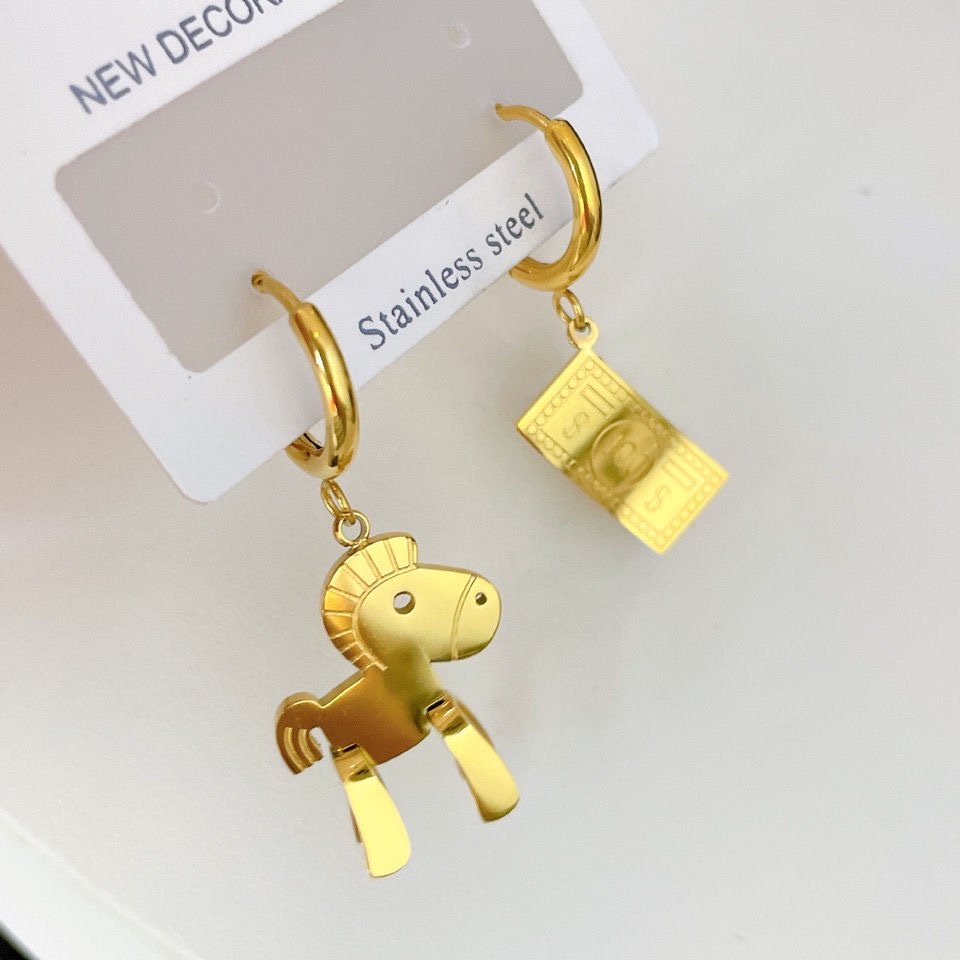 Khuyên Tai Thép Titan Không Gây Dị Ứng Mạ Vàng 18K Phong Cách Thời Trang Mới