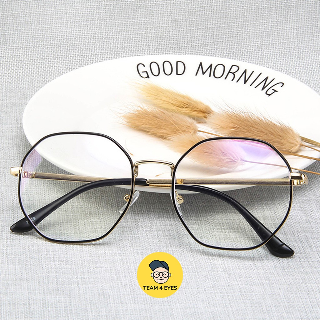 [ Ảnh thật ] Kính cận form bát giác tròn size tròng 5,2cm 0 độ cắt ánh sáng xanh