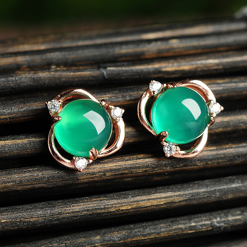Bông Tai Bạc 925 Đính Đá Canxedon