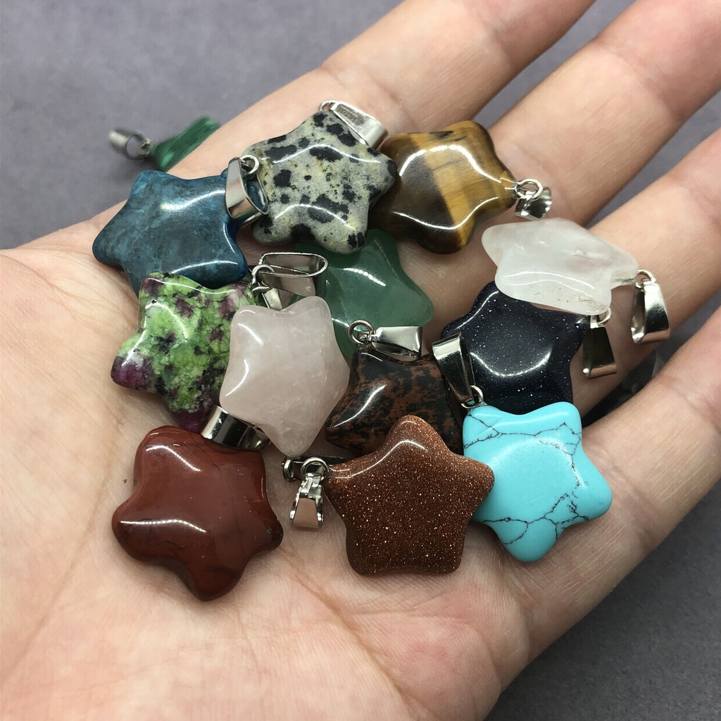 Mặt dây chuyền đá tự nhiên hình ngôi sao màu vàng mắt hổ