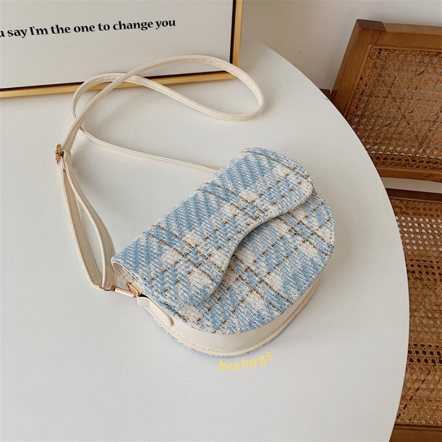 Túi Xách Kẻ Dạ Hình Tròn Basic Màu Đen, Xanh Than Dễ Phối Đồ Đi Chơi | TX16 | Túi Nữ Thiết Kế Dạ Đựng Vừa Điện Thoại