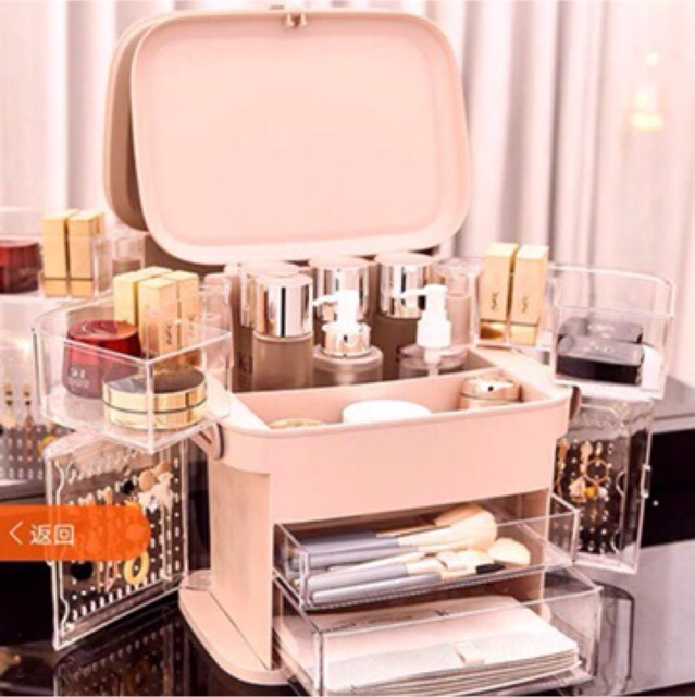 Kệ đựng đồ mỹ phẩm có đenf led, có tay xách cao cấp