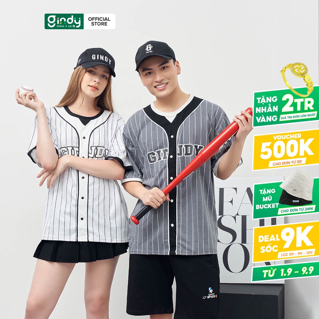 Áo phông unisex tay lỡ thun form rộng nam nữ cotton mát bóng chày kẻ sọc 2 màu trắng xám thể thao local brand GINDY A067