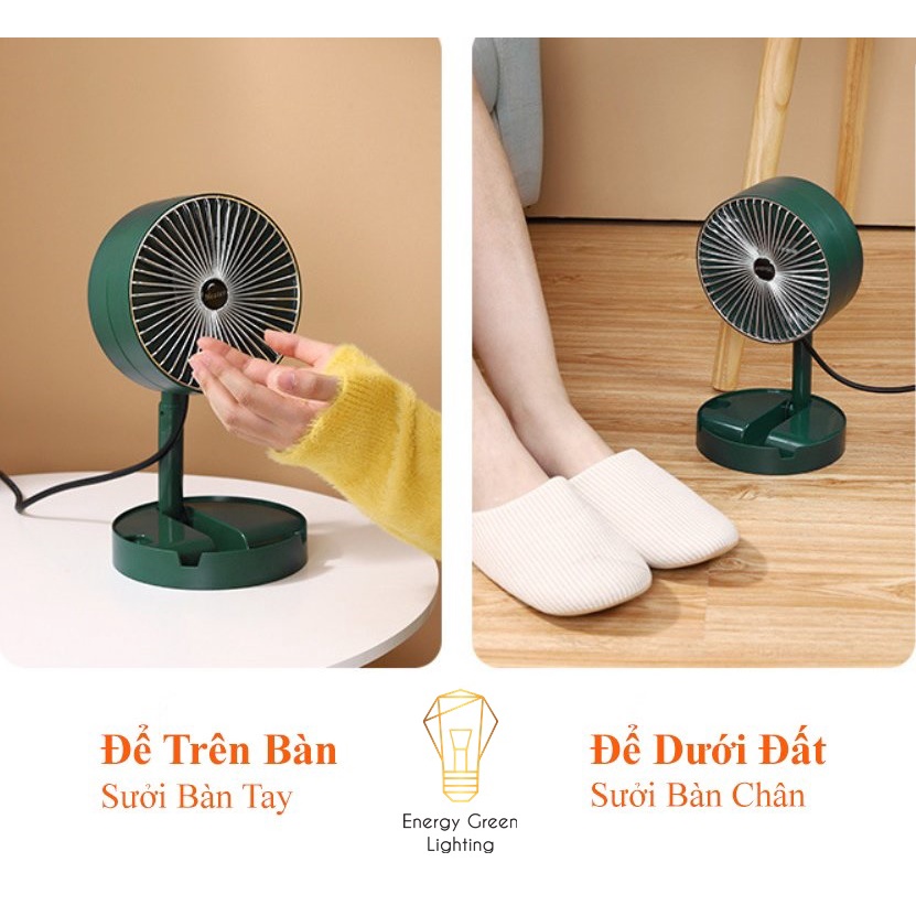 Máy Sưởi Để Bàn Energy Green Lighting TN036, Quạt Sưởi Mini - Công Nghệ Sưởi Gốm PTC Ceramic-Công Suất 600-1000w