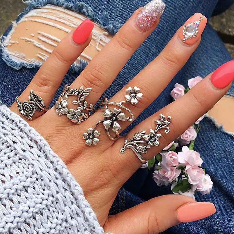 Set 4 Nhẫn Đeo Khớp Ngón Tay Nhiều Màu Sắc Phong Cách Bohemia