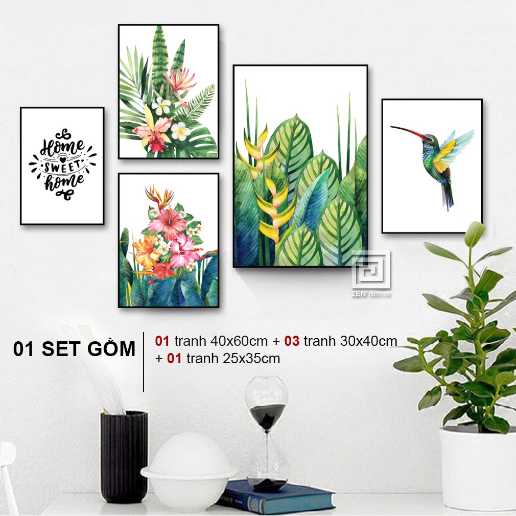 {50 mẫu} SET 5 tranh vải Canvas treo tường có khung nổi, Full vật liệu