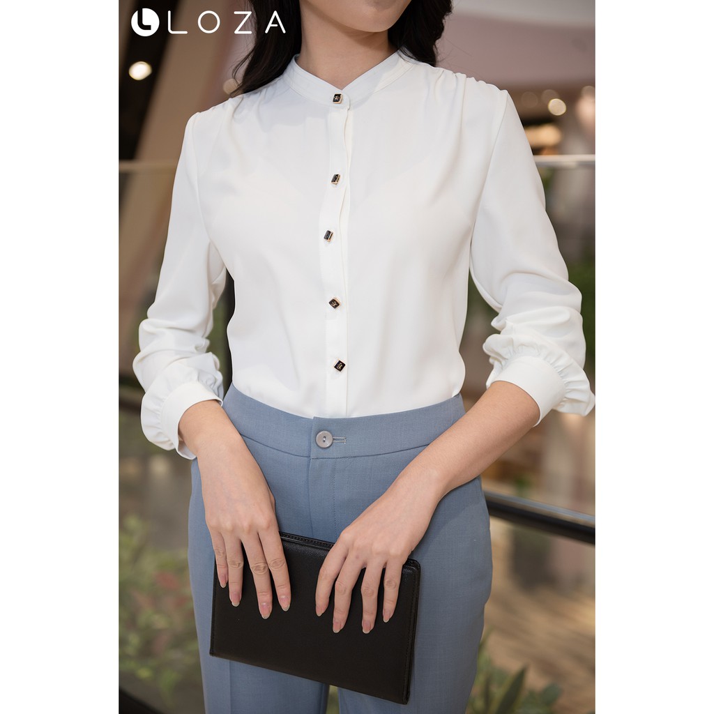 Áo sơ mi trắng cổ trụ-LOZA LS1468