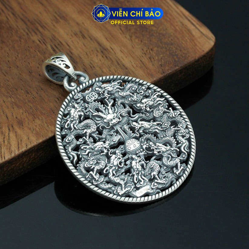 Mặt dây chuyền bạc nam Cửu Long Tranh Châu hình tròn hai mặt chất liệu bạc Thái 925 thương hiệu Viễn Chí Bảo  M100442