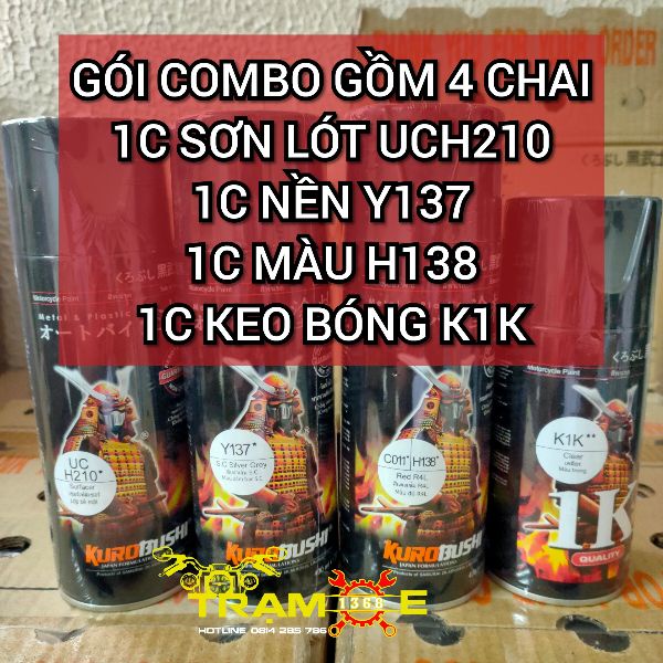 SƠN SAMURAI GÓI COMBO SƠN MÀU ĐỎ ĐÔ HONDA GỒM 4 CHAI, hàng xịn giá tốt, hàng xịn giá tốt