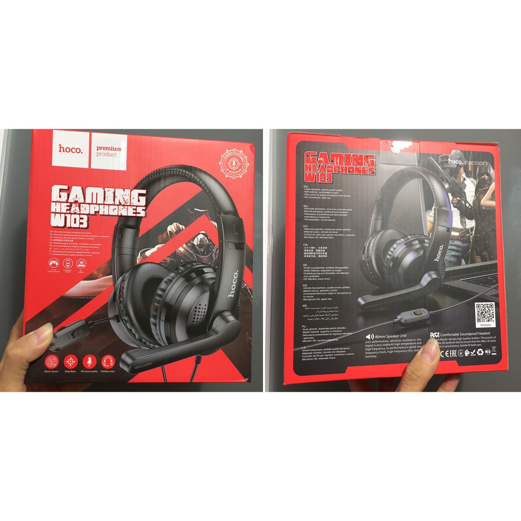 Tai Nghe Chụp Tai Gaming HOCO W103, Tai Phone Chơi Game Liên Quân Pubg Có Micro Tăng Giảm Âm Lượng Chống Ồn