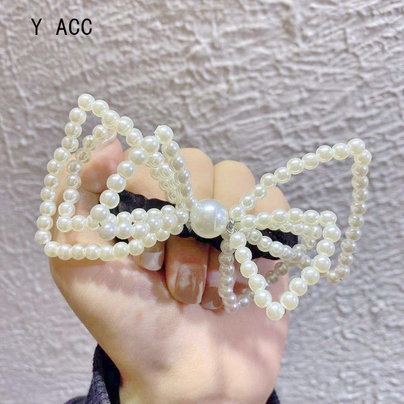 Kẹp Tóc Hình Nơ Đính Ngọc Trai Phong Cách Hàn Quốc Xinh Xắn Cho Nữ