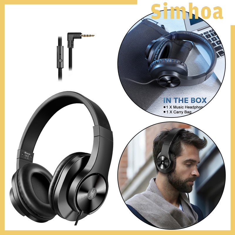 [SIMHOA] Wired Headphones Over Ear Headset w/ Microphone Stereo Bass Earphone