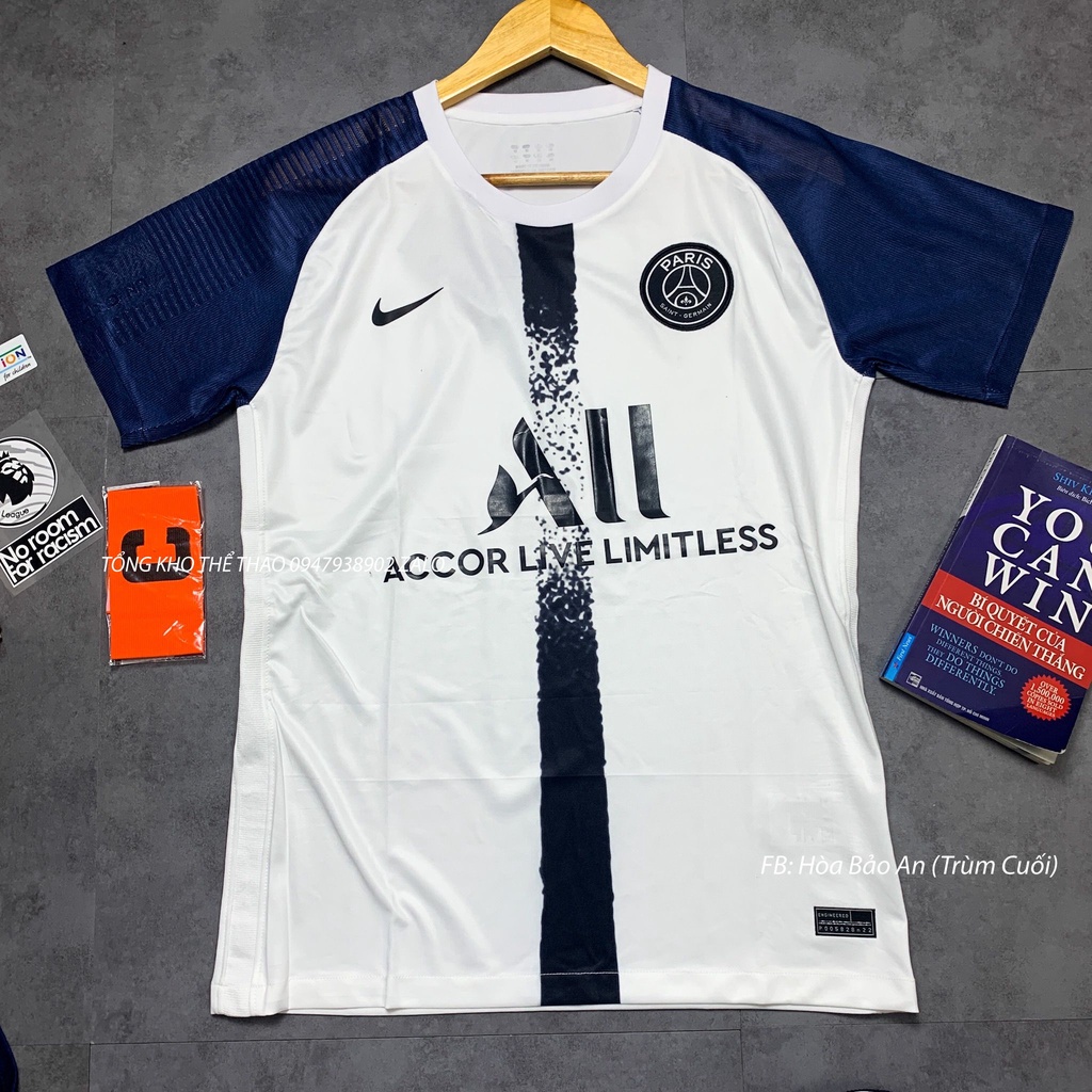 Set Bộ Quần Áo Đá Bóng CLB Pari màu Trắng Quần Xanh - Đen chuẩn áo đấu phom 43-90kg