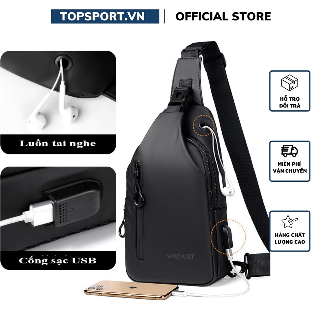 Túi Đeo Chéo Nam Nữ Mini Bag Chống Nước, Túi Đeo Vai Chéo Có Cổng Sạc USB SPORTME