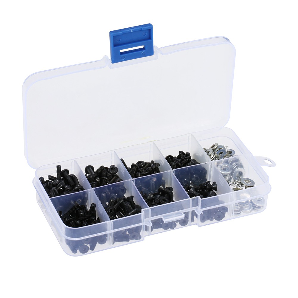 Set 180 ốc vít M3 và long đền chất liệu thép cho xe RC kèm hộp đựng