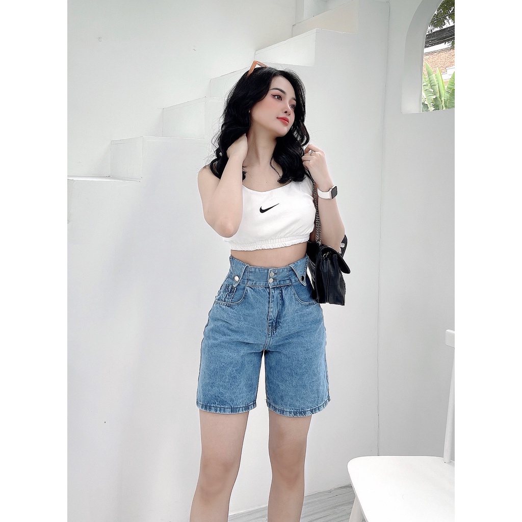 [ MÃNH HỔ ] QUẦN JEANS NGỐ LỬNG NỮ LƯNG CAO 2 NÚT 2 TAI TAM GIÁC LAI CUỐN FORM RỘNG MÀU XANH NHẠT SIÊU HOT HIT NITIQC
