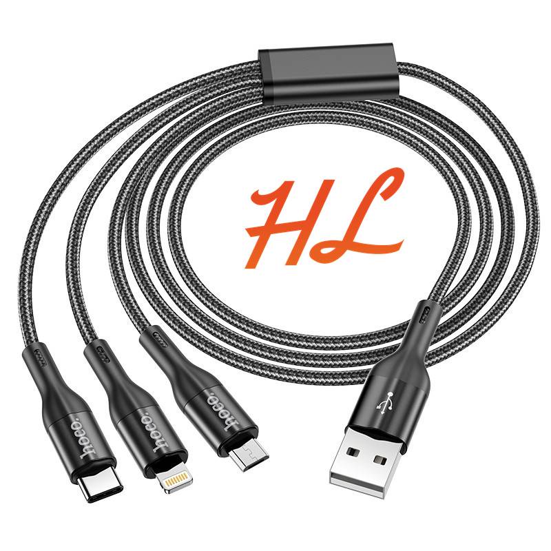 Cáp Sạc 3 đầu Hoco X2 Max (IP/Micro USB/Type C)-Hưng Long PC