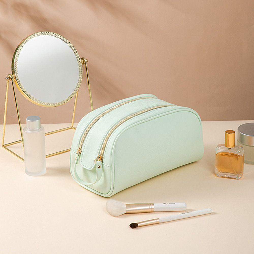 Túi Đựng Mỹ Phẩm Da Pu Khóa Kéo Đôi Cỡ Lớn Thời Trang Cho Nam Nữ