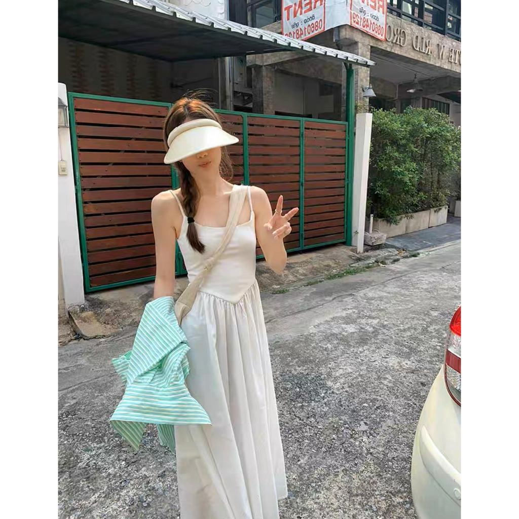 SET ĐẦM MIDI 2 DÂY TRẮNG + ÁO SƠ MI XANH NGỌC(TH)