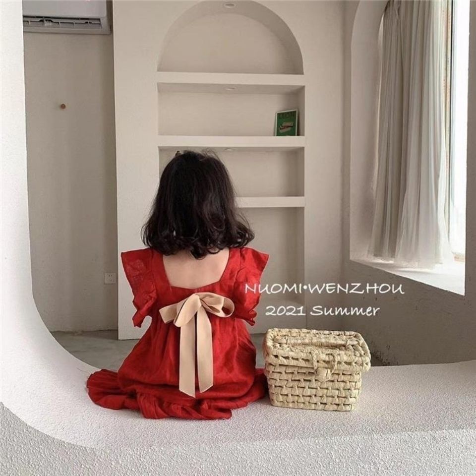 Đầm Công Chúa Mùa Hè 2023 Không Tay Màu Đỏ Cho Bé Gái Từ 3-4 - 5-6 - 7-8 - 9-10th