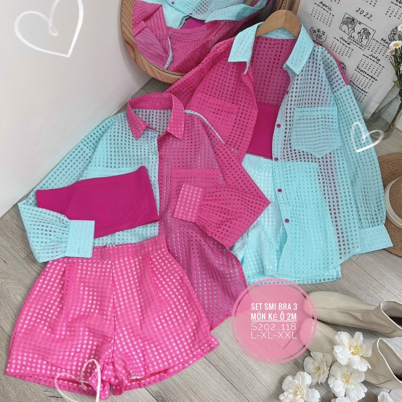 BIGSIZE set Hot sơ mi phối màu mix bra 2022 siêu sang,xịn,thời trang