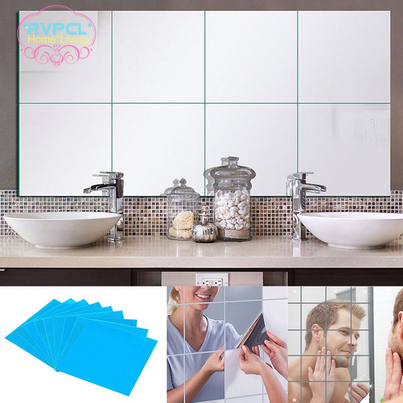 【RVPCL】 32 Pcs Mirror Tile Wall Sticker Square Self Adhesive Room Decor Stick On Modern Art @VN