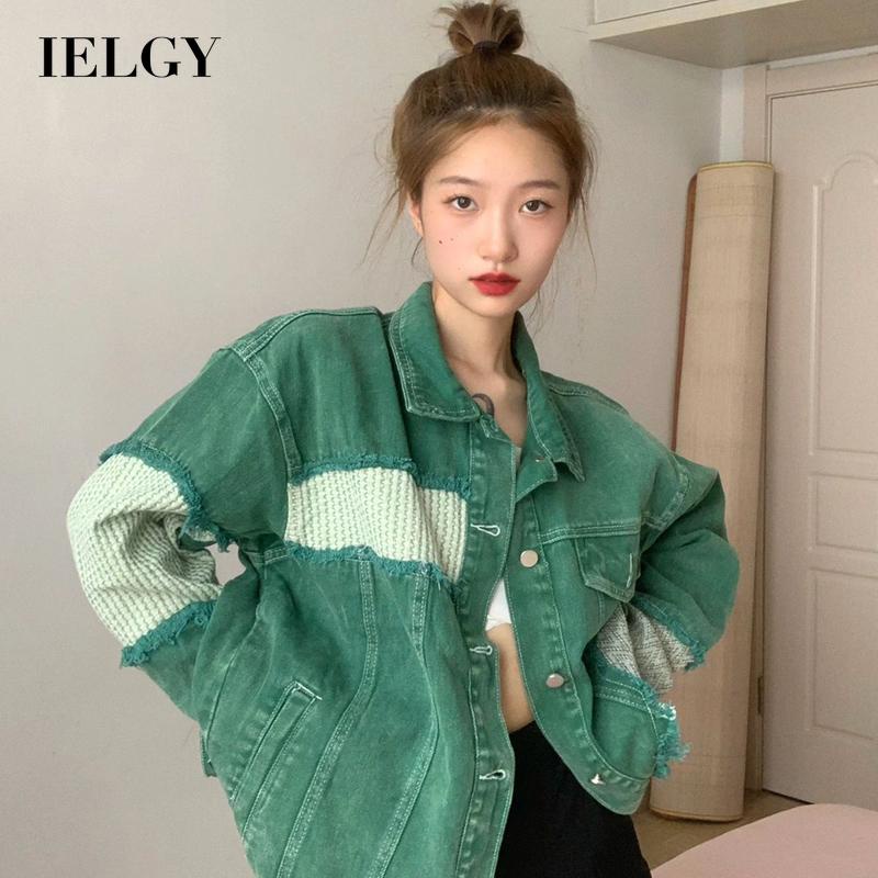 IELGY     Áo Khoác denim Dáng Rộng Thời Trang Cá Tính Cho Nữ