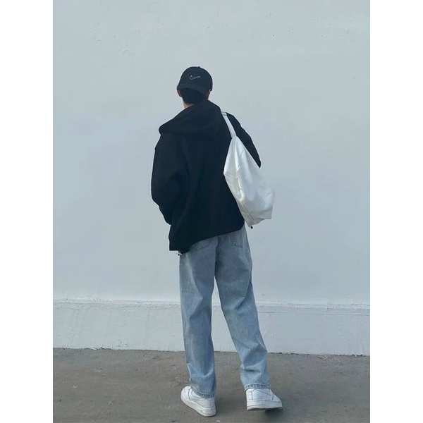 Bagyy jean trơn ống rộng unisex nam nữ