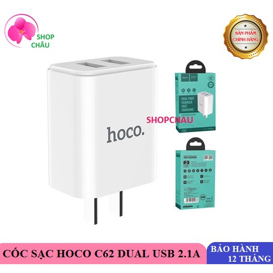 Cốc Sạc Hoco C62 /C62A 2 Cổng USB 2.1A Chính Hãng