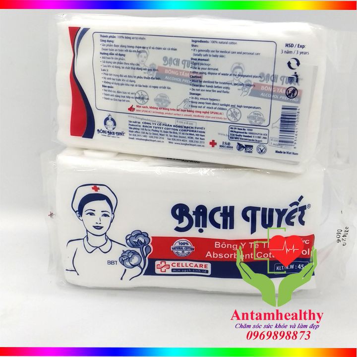 Bông y tế Bạch Tuyết túi 45g và 100g - Bông y tế an toàn
