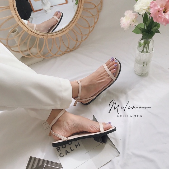 SANDAL NỮ DÂY NGANG MÃNH QUAI VÒNG CỔ DA MỀM 6 MÀU YÊU THÍCH C50 F0040