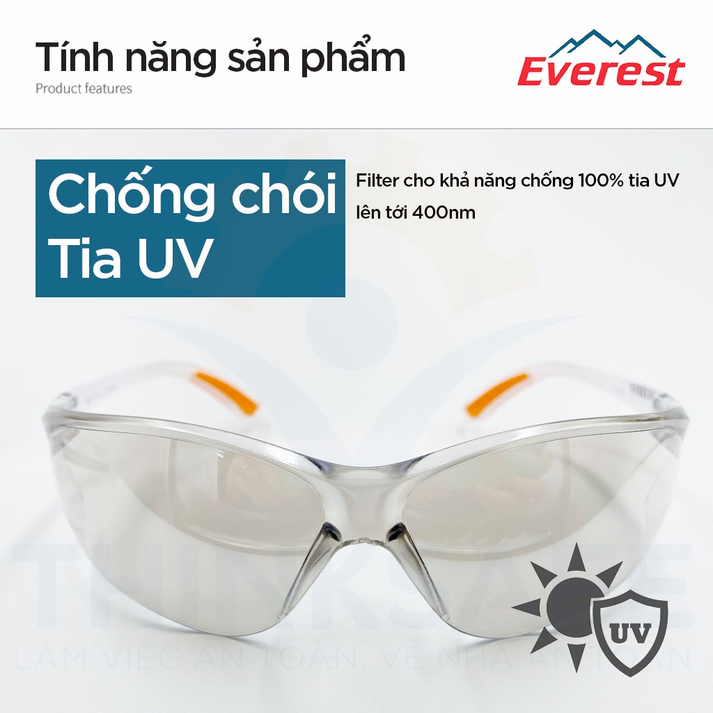 Kính chống bụi đi đường Thinksafe Everest, mắt kiếng đa năng, chống tia UV chính hãng, kiểu dáng ôm khuôn mặt - EV203