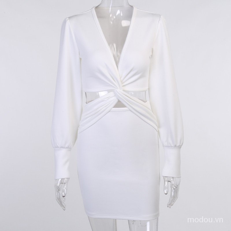 Đầm T5B4 Dáng Ôm Tay Dài Thiết Kế Cổ Chữ V Phong Cách Quyến Rũ