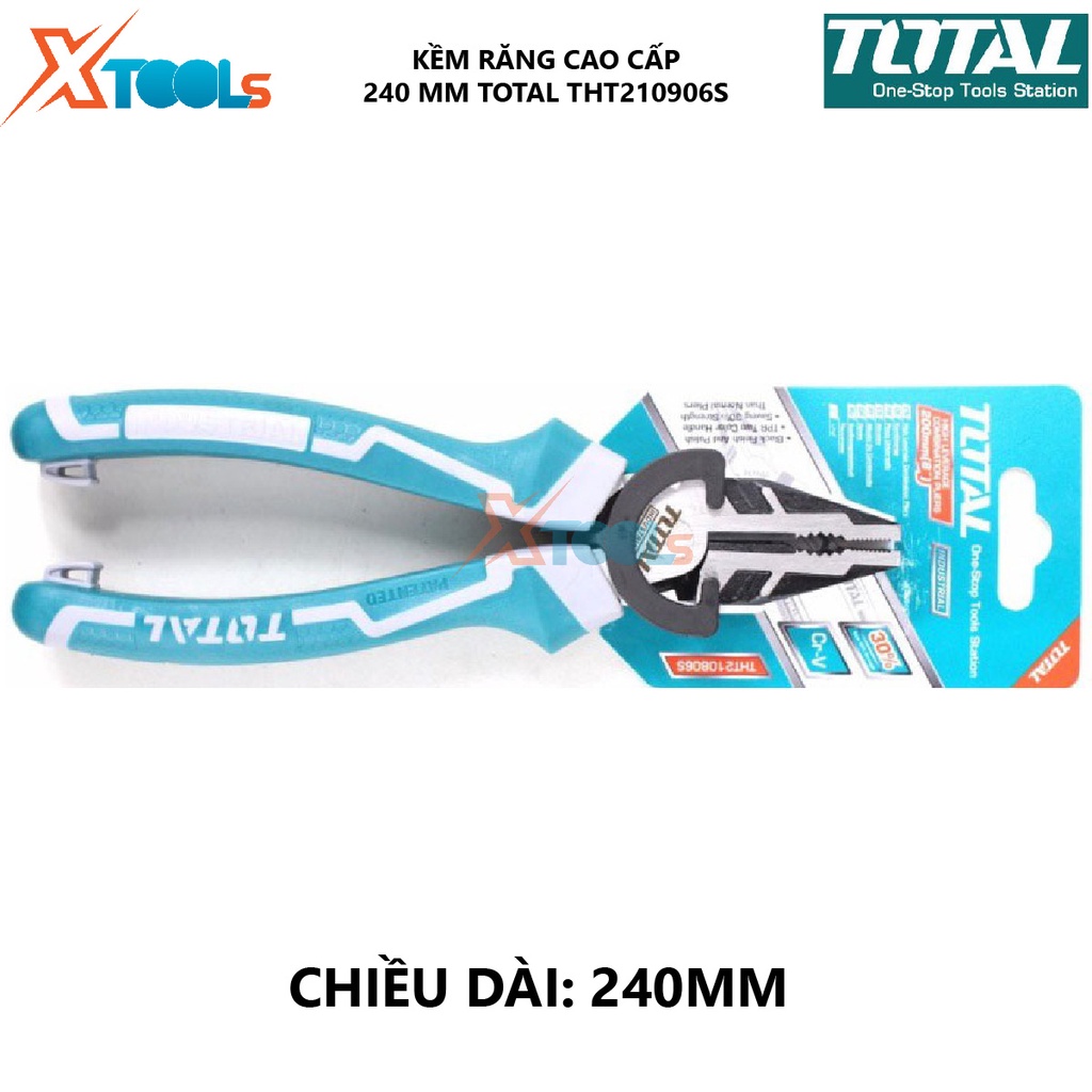 Kìm điện cao cấp TOTAL THT210906S | Chất liệu bằng thép CR-V, đen bóng, Kích thước 9.5&quot;/240mm, Trọng lượng 0.5kg, bấm, c