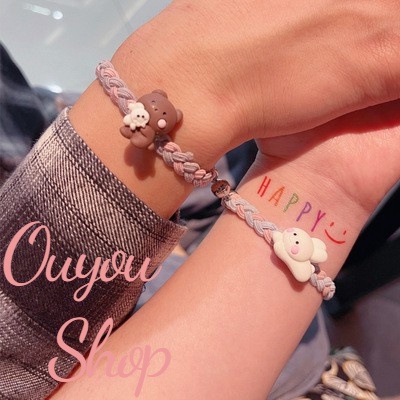 Set 2 Vòng Tay Nam Châm Hình Gấu   Thỏ Dễ Thương Cho Cặp Đôi OUYOU