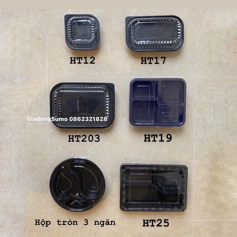 50 Khay, hộp nhựa đế đen kèm nắp HT12/HT17/HT203/HT19/HT25