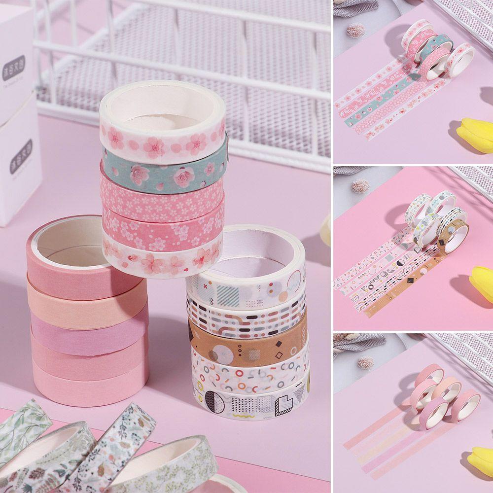 PISTA Set 5 Cuộn Băng Keo Giấy Washi Họa Tiết Hoa Anh Đào Xinh Xắn