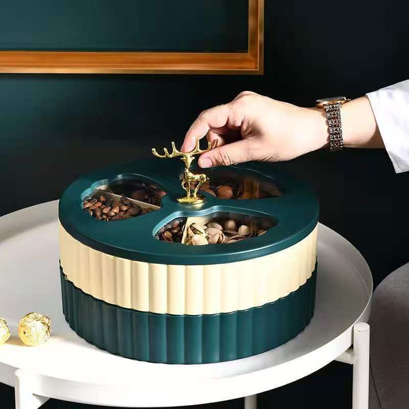 Khay Mứt Hươu 2 Tầng  Xoay 360 Độ - Phong Cách Bắc Âu Sang Trong - T2K Mart