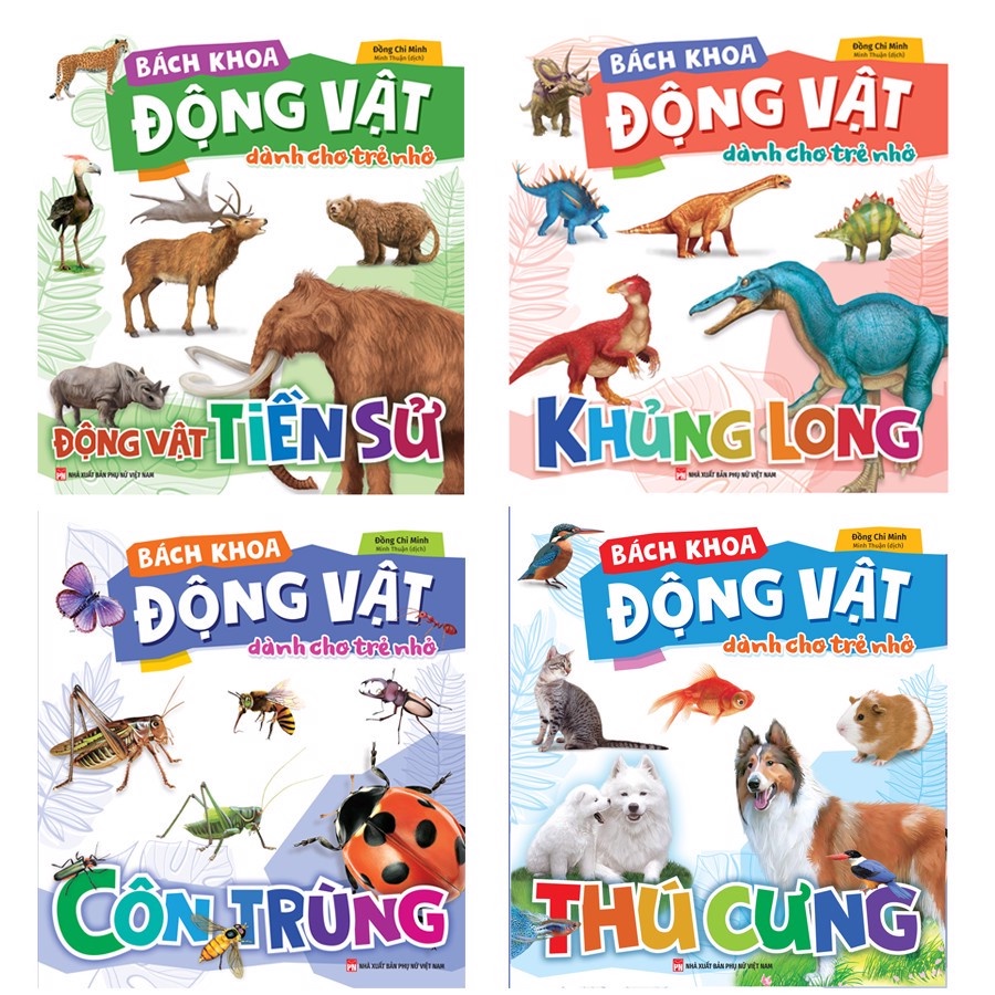 Sách - Combo 4 cuốn Bách Khoa Động Vật Dành Cho Trẻ Nhỏ: Thú Cưng + Côn Trùng + Khủng Long + Động Vật Tiền Sử
