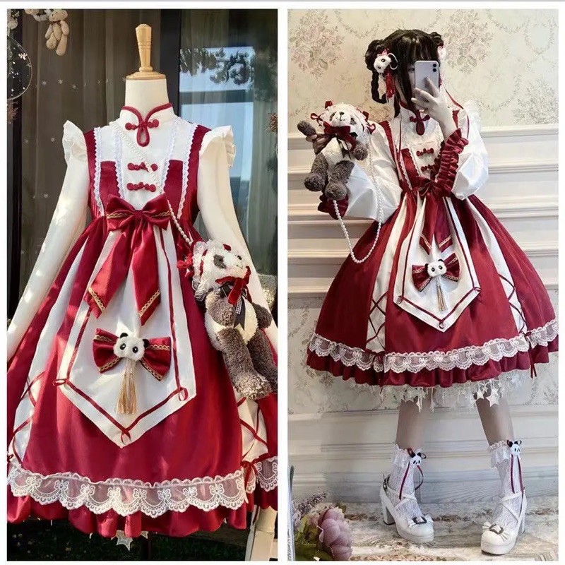 Đầm OP lolita váy babydoll đỏ ( sẵn