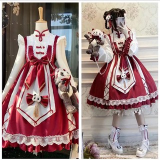 Đầm OP lolita váy babydoll đỏ ( sẵn