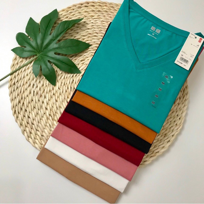 Áo thun nữ trơn cổ tim ngắn tay dáng suông cotton basic đẹp trắng Homieyl cao cấp, áo phông nữ cổ V cộc tay đen