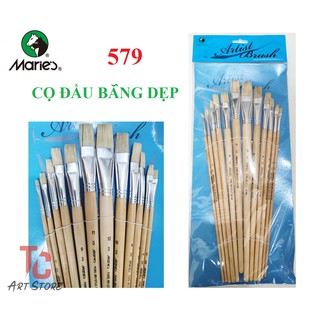BỘ 12 CỌ ĐẦU BẰNG DẸP MARIES 579 (LÔNG HEO – VẼ SƠN DẦU )
