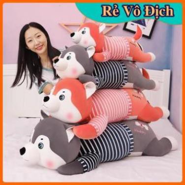 Gấu bông gối ôm chó bông husky áo kẻ chất miniso đáng yêu nghộ nghĩnh