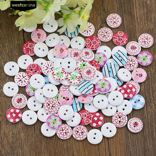 Set 100 nút hình tròn họa tiết đa dạng tự làm may vá thủ công