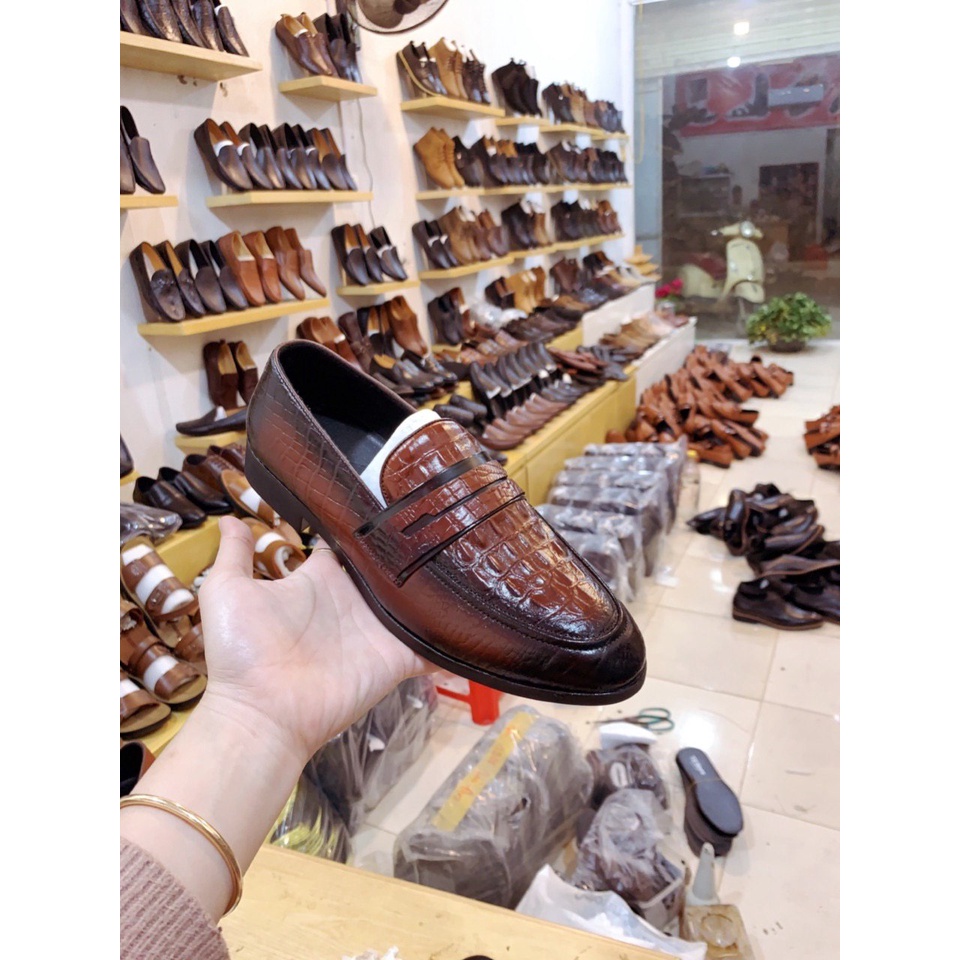 Thanh Lý Giày Lười Nam Chuông Trơn Da Nam Màu Nâu Đen